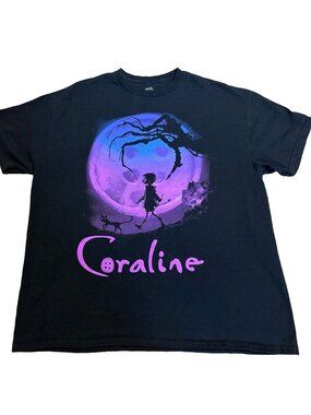 Rare Laika Coraline Movie Promo Poster Graphic Design T-Shirt Adult Size XL Goth
